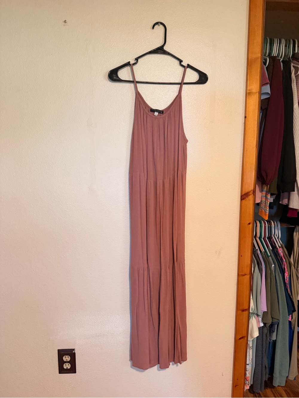 Final Touch Mauve Tiered Spaghetti-Strap Maxi Dress